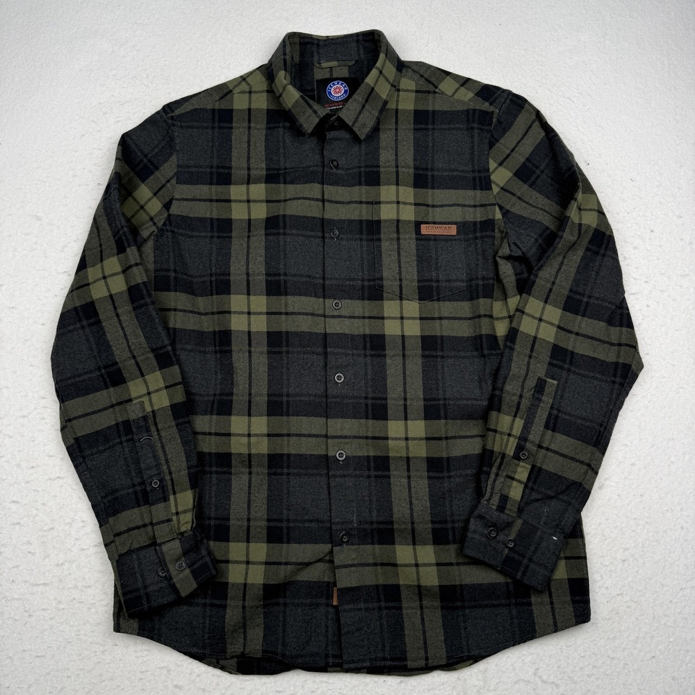 Icewear Shirt Mens Medium Green Plaid Flannel Long Sleeve Button Up Outdoor
